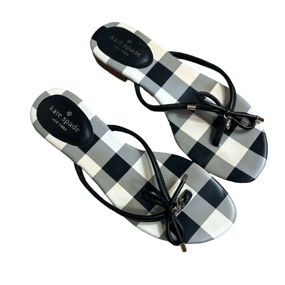 Kate Spade Mystic Bow Sandals flip flops checkered size 7
